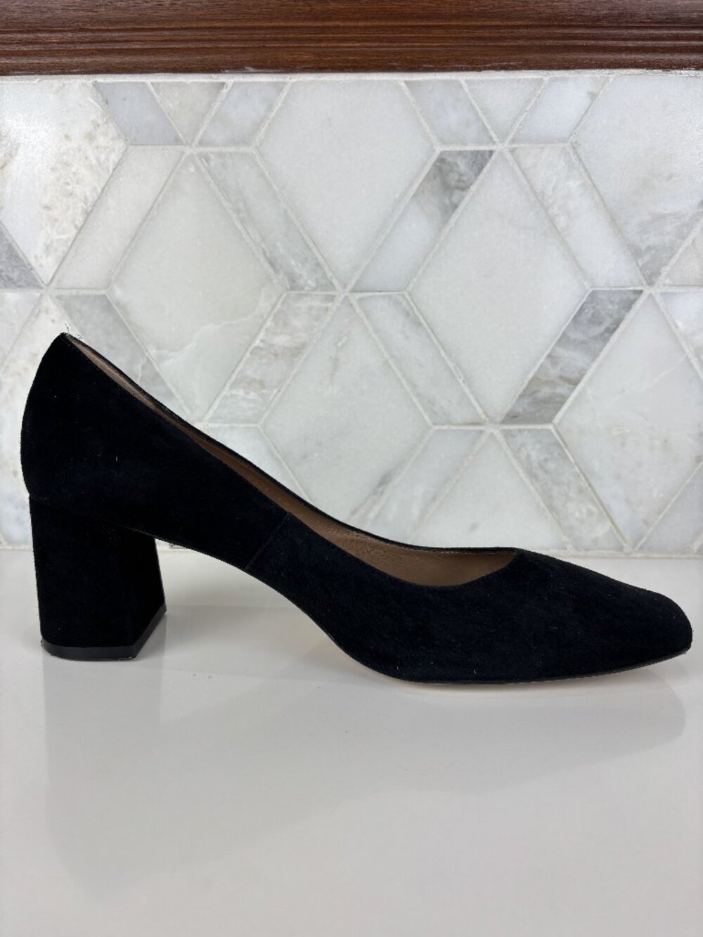 10 LK Bennett Sally Square Toe Pump Heel Court Black Leather Suede Block Heel - Picture 6 of 14